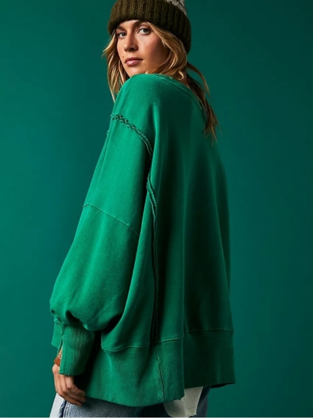 FREE PEOPLE TENNIS GREEN CAMDEN OVERSIZED
PULLOVER We The Free Sweatshirt